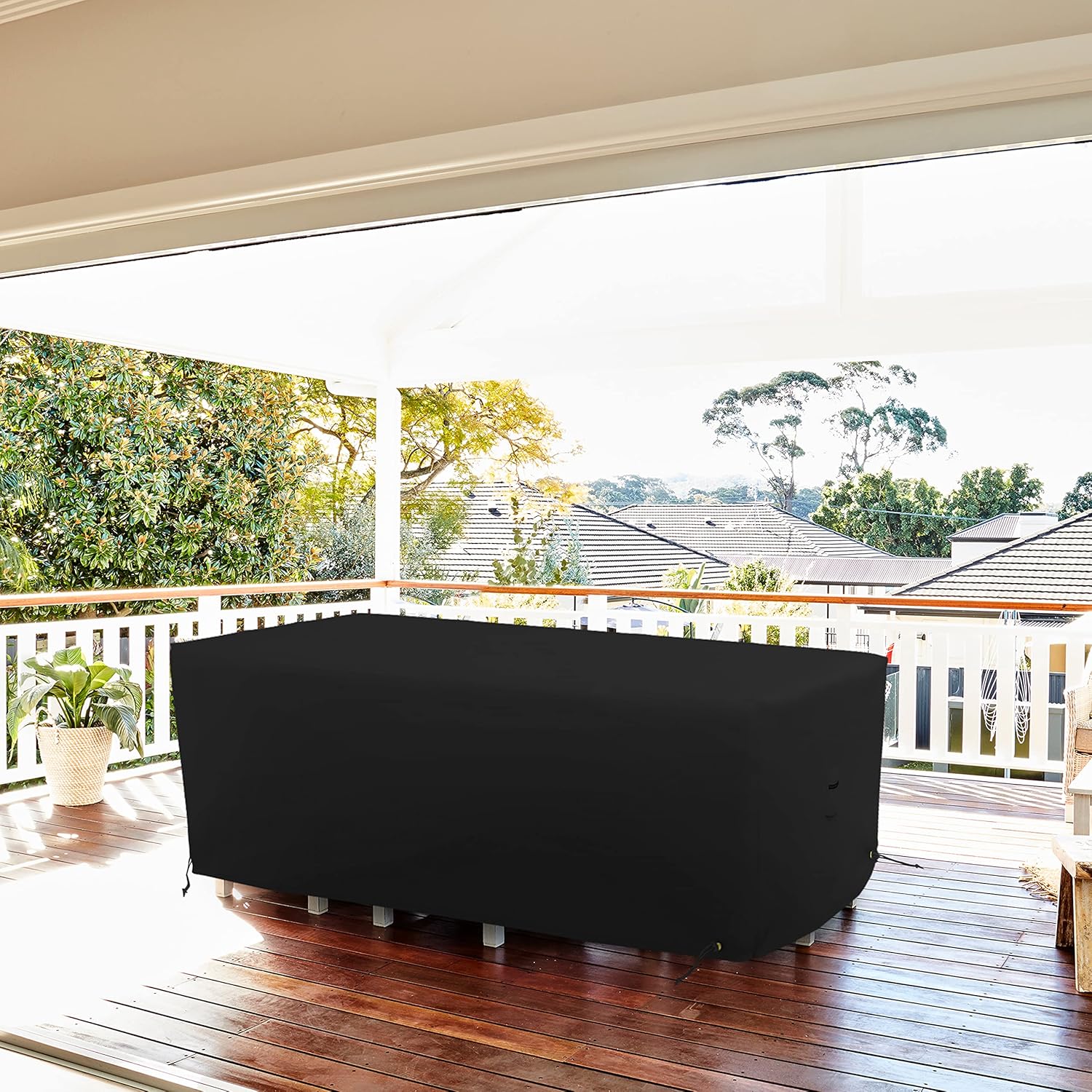 Covers & all Rectangle Dining Table Set Cover, Heavy Duty 18 Oz Waterproof UV Weather Resistant Outdoor Patio Garden Lawn Furniture Cover, Air Vents & Drawstrings (88"L x 58"W x 23"H, Black)