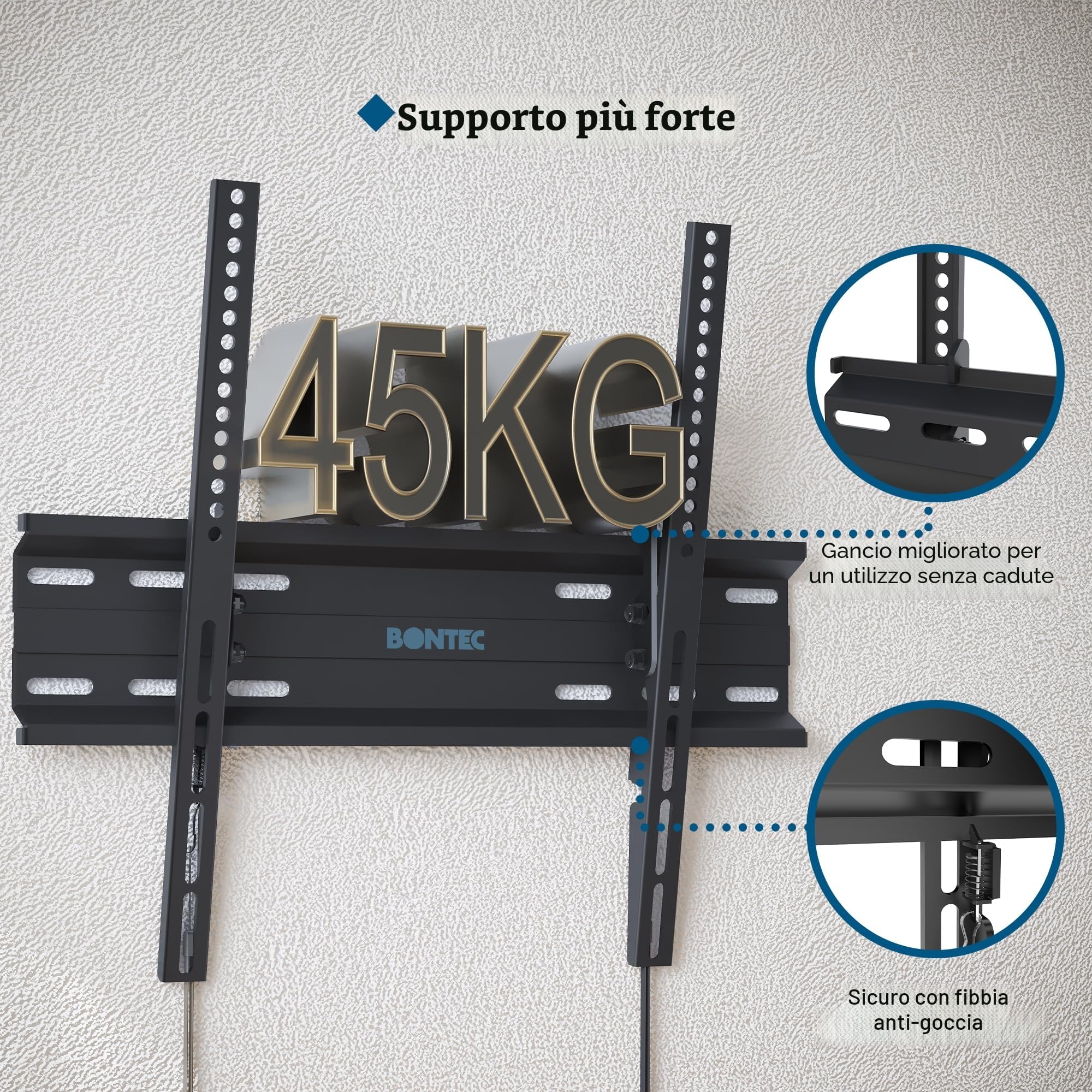 BONTEC Supporto da Parete per TV Inclinabile da 23-65 Pollici a LED, LCD, Plasma e Curvi, Ultra Sottile Supporto TV Fino a 45 kg, Max. VESA 400x400mm, Staffa da Parete per Muro con Fascette per Cav