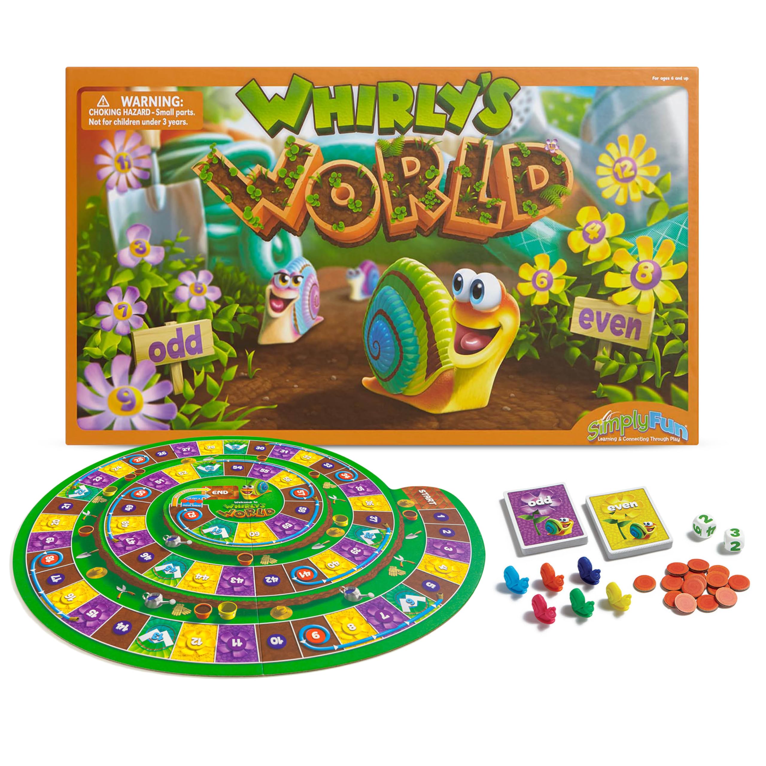 SimplyFun Whirly’s World - Educational Board Game for Kids - Math Game to Teach Concept of Even & Odds - 2-6 Players, Ages 6 & Up