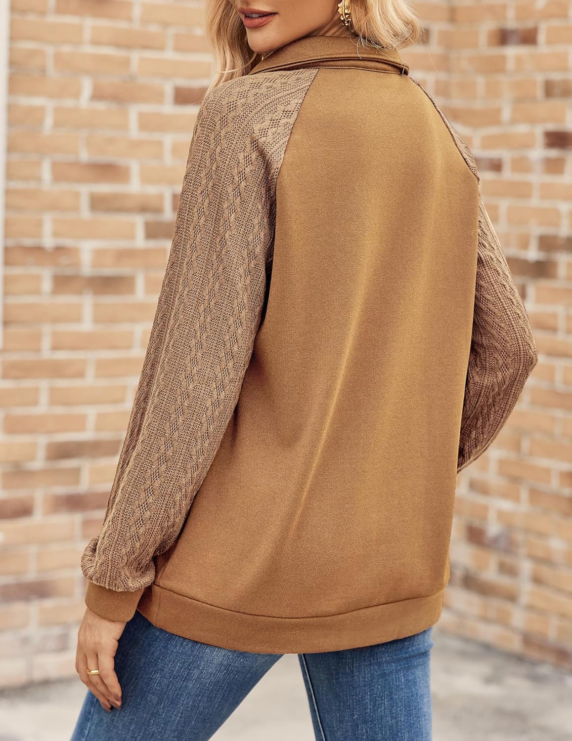 Zeagoo Women's Sweatshrits Quarter Zip Pullover Fleece Sweatshirt Casual Cable Knit Sleeve Hoodies Fashion Outfits Clothes - Image 3