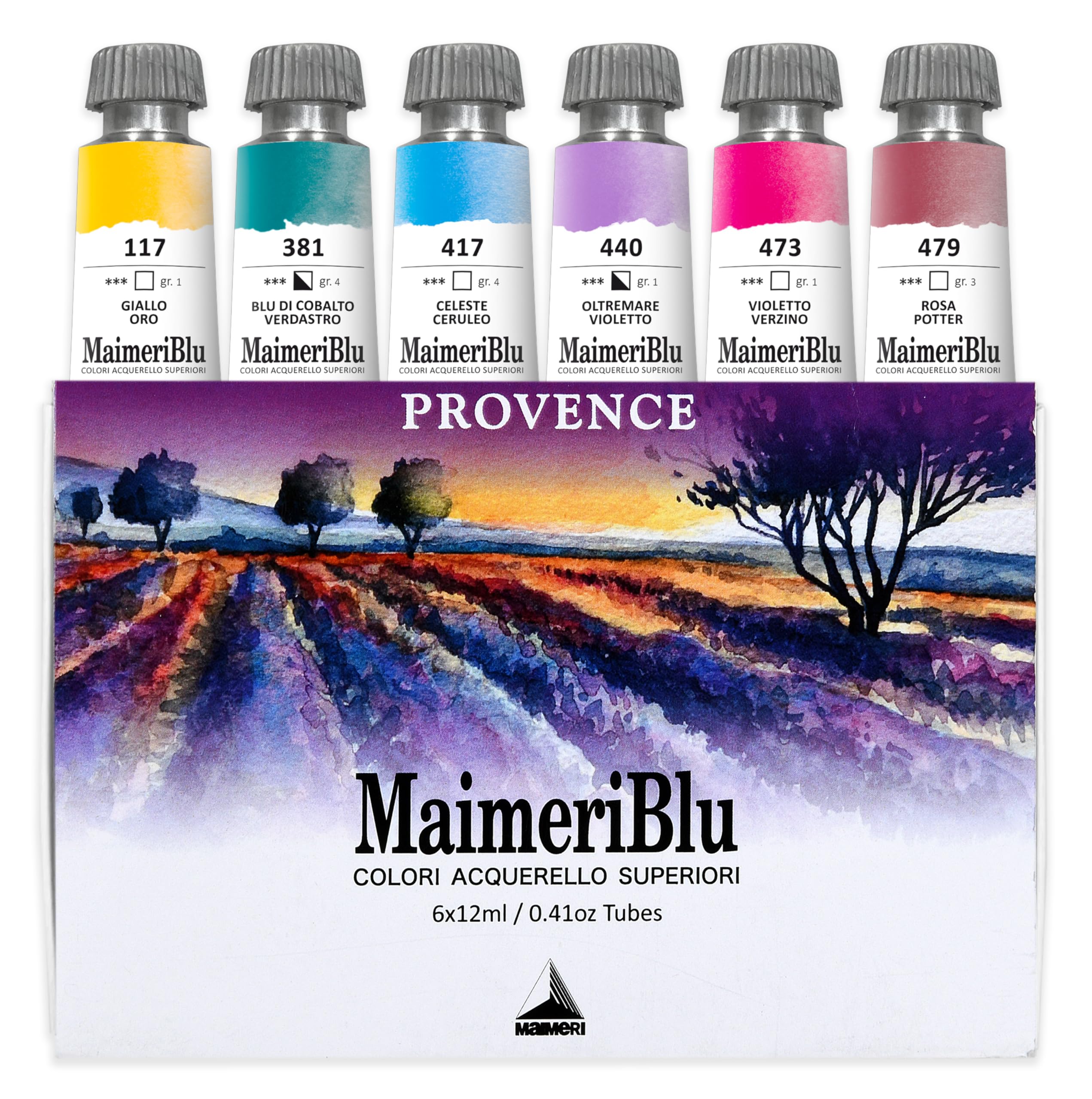 Maimeri BLU, Akwarele Sztuk Pięknych, Zestaw Provence, Karton, Różne Kolory, 6 Sztuk 12ml, Wielobarwny, 12 ml
