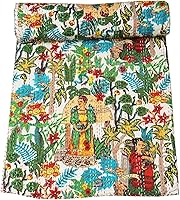 Vista 9 de Marubhumi Colcha de algodón puro Kantha con diseño tradicional indio de Farida (beige, individual (60 x 90 pulgadas)