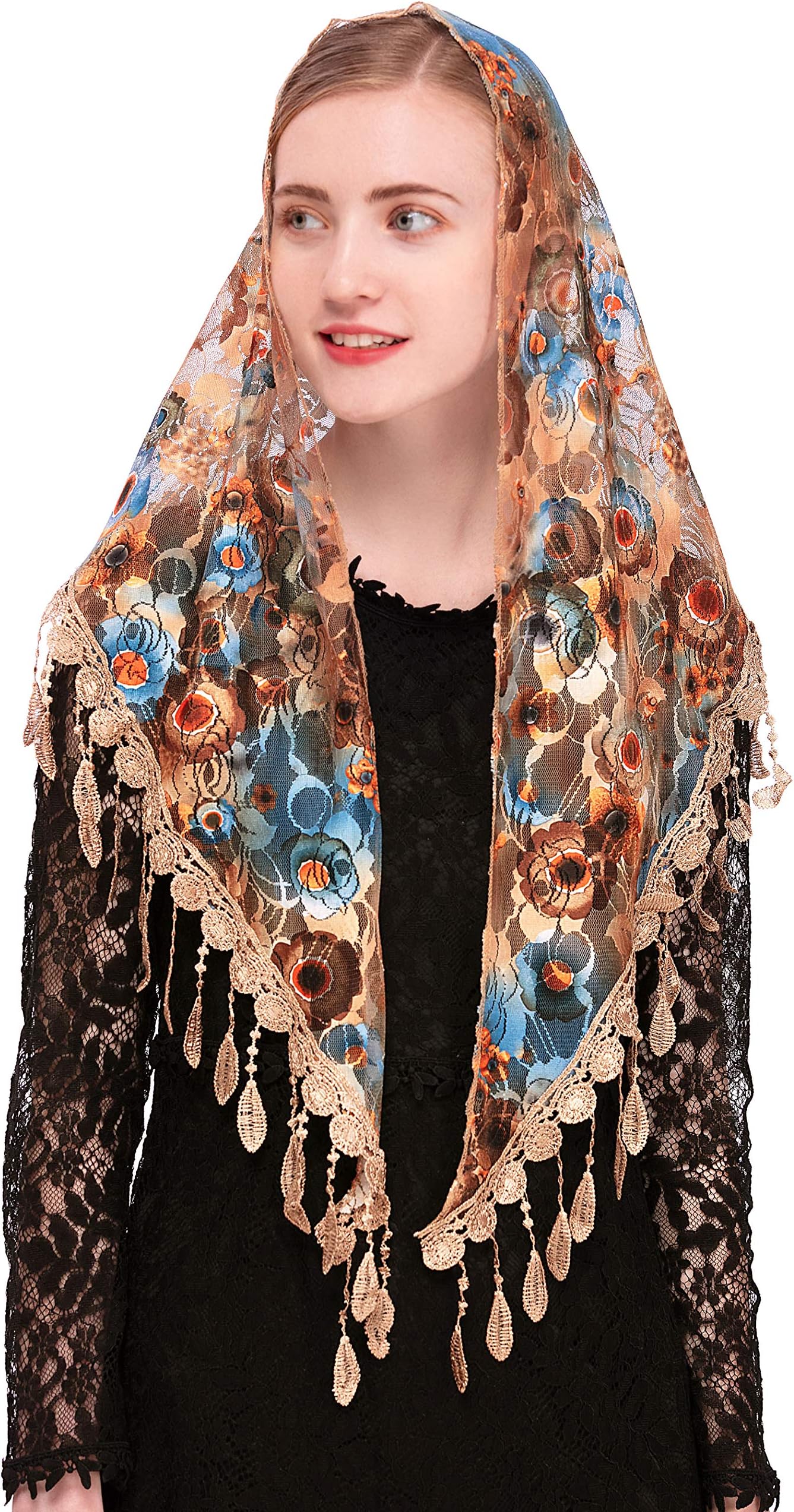 PAMOR Mass Veil Triangle Mantilla Cathedral Head Covering Chapel Veil Lace Shawl Latin Scarf