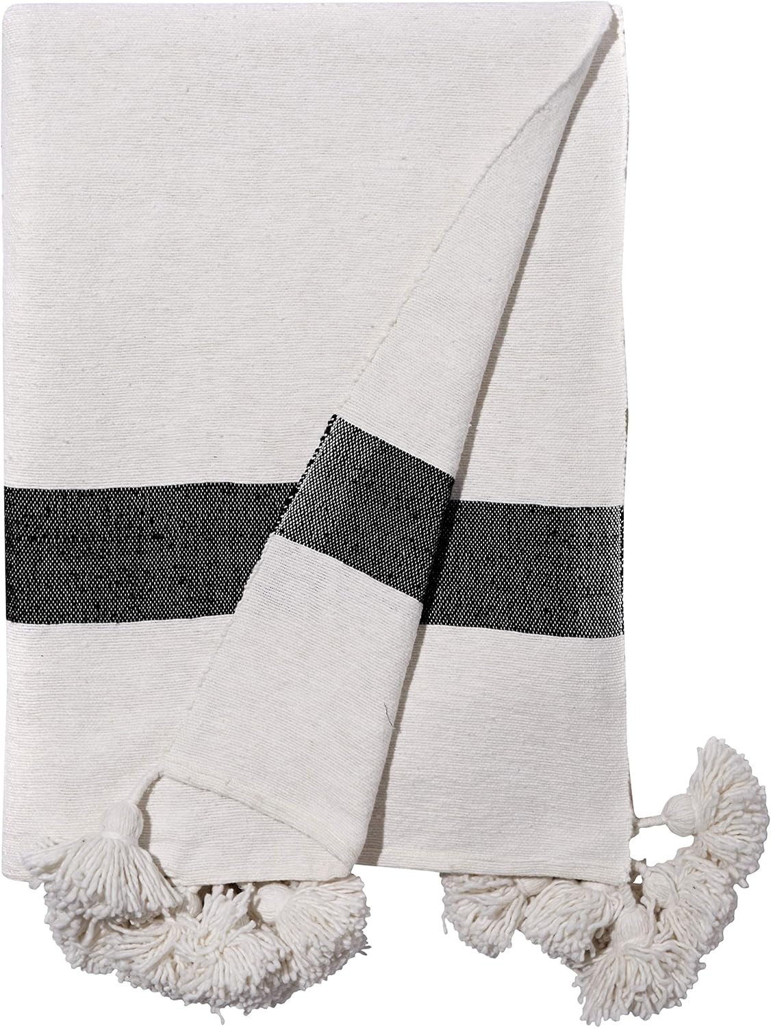 Casablanca Market BL005 Moroccan Pom Blanket, Black on