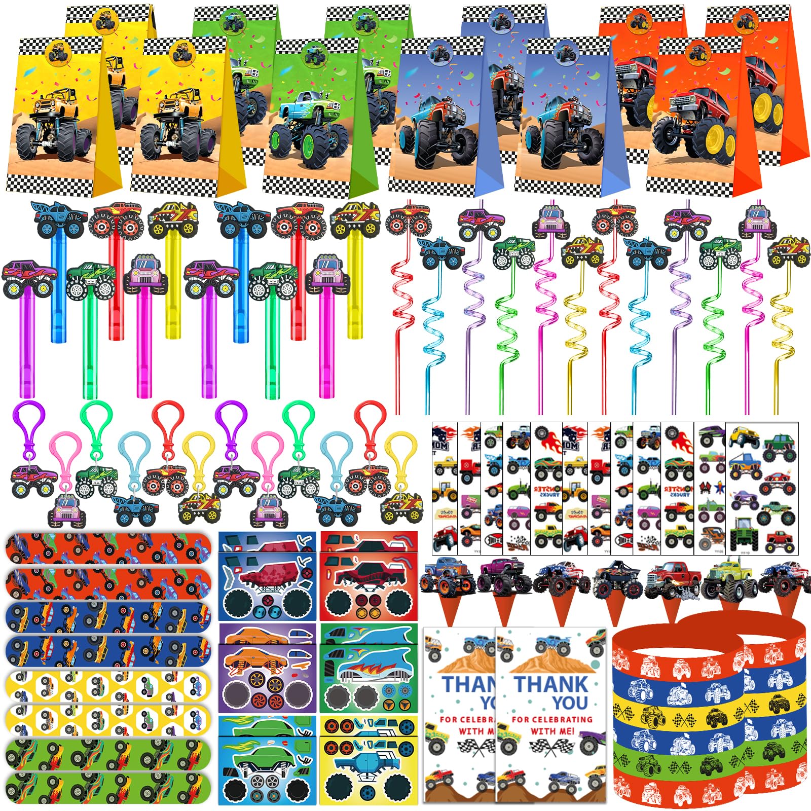 PLOUGVI232 PCS Party Favors for Monster Truck Birthday Decorations Supplies Monster Truck Party Stuff for Party Goodie Bag Stuffer Pinata Filler Gifts