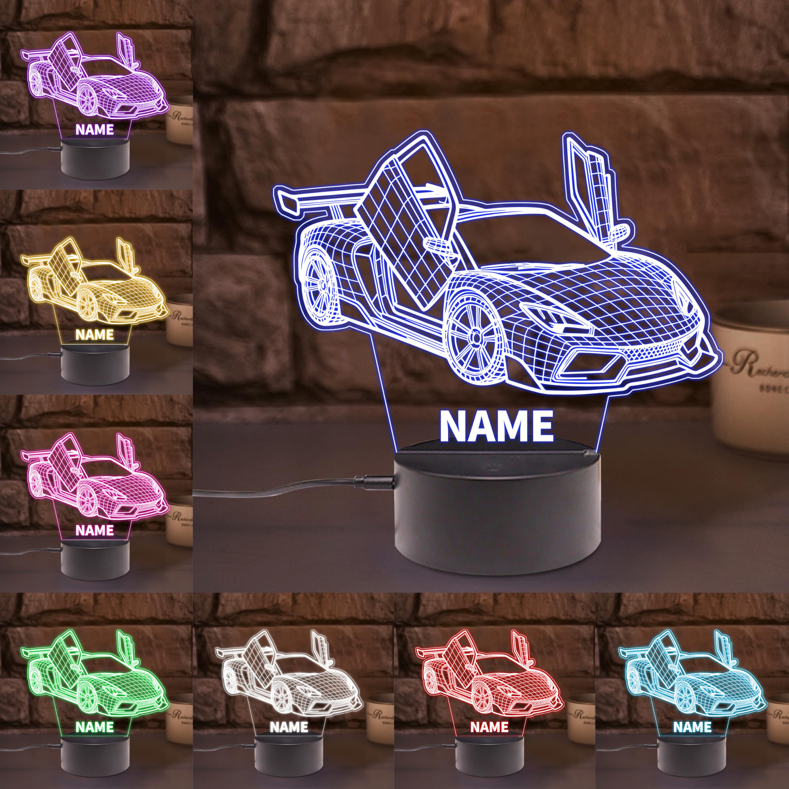 AHROZHOUIK Personalised Acrylic Racing Car Night Light Custom Name Funny Racing Cars Themed Neon Sign for Home Bedroom Decor Gifts for Family Friend Car Lovers Birthday Xmas (Style 4)