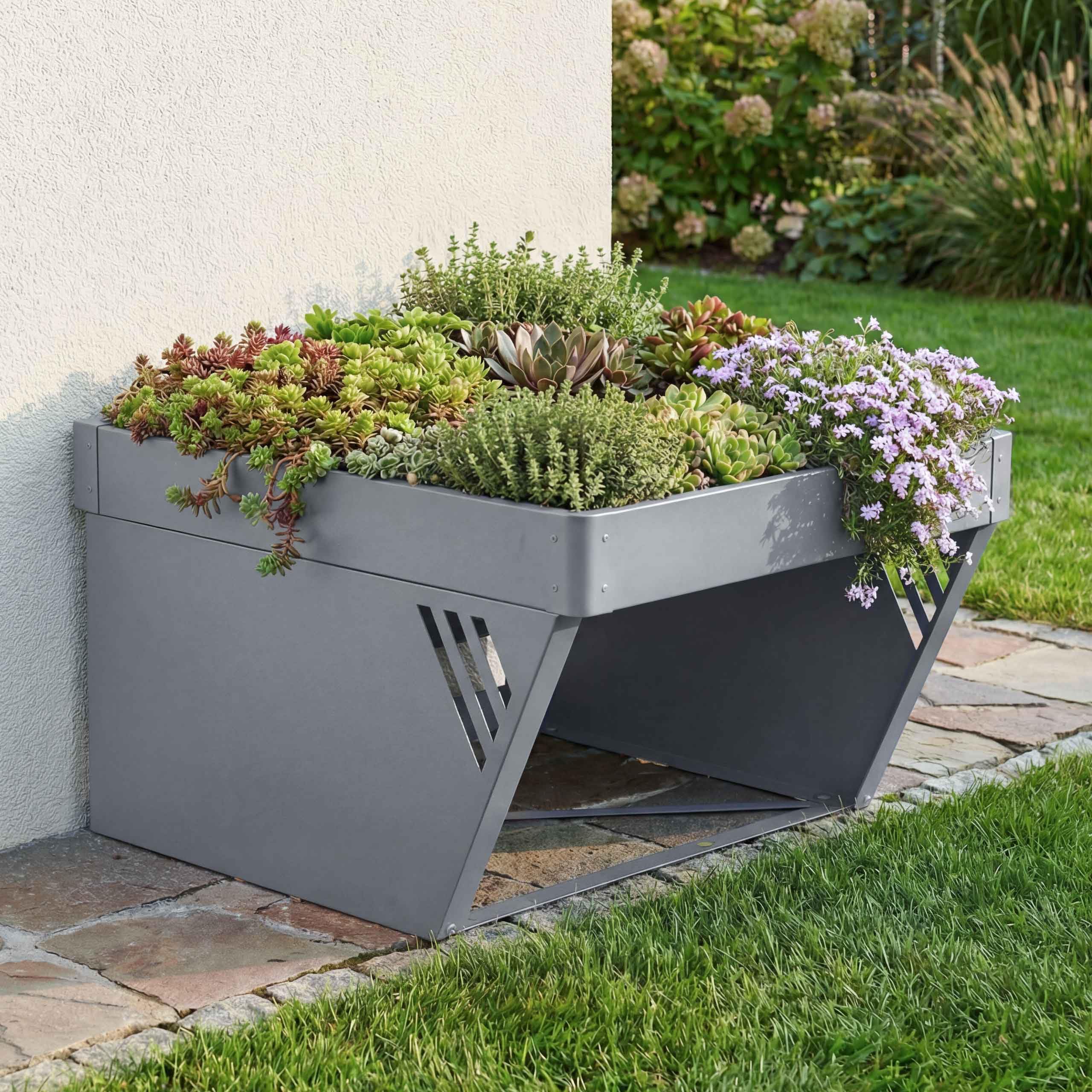 Garage pour Robot Tondeuse avec bac à Plantes HWC-P41 40x60x70cm Gris