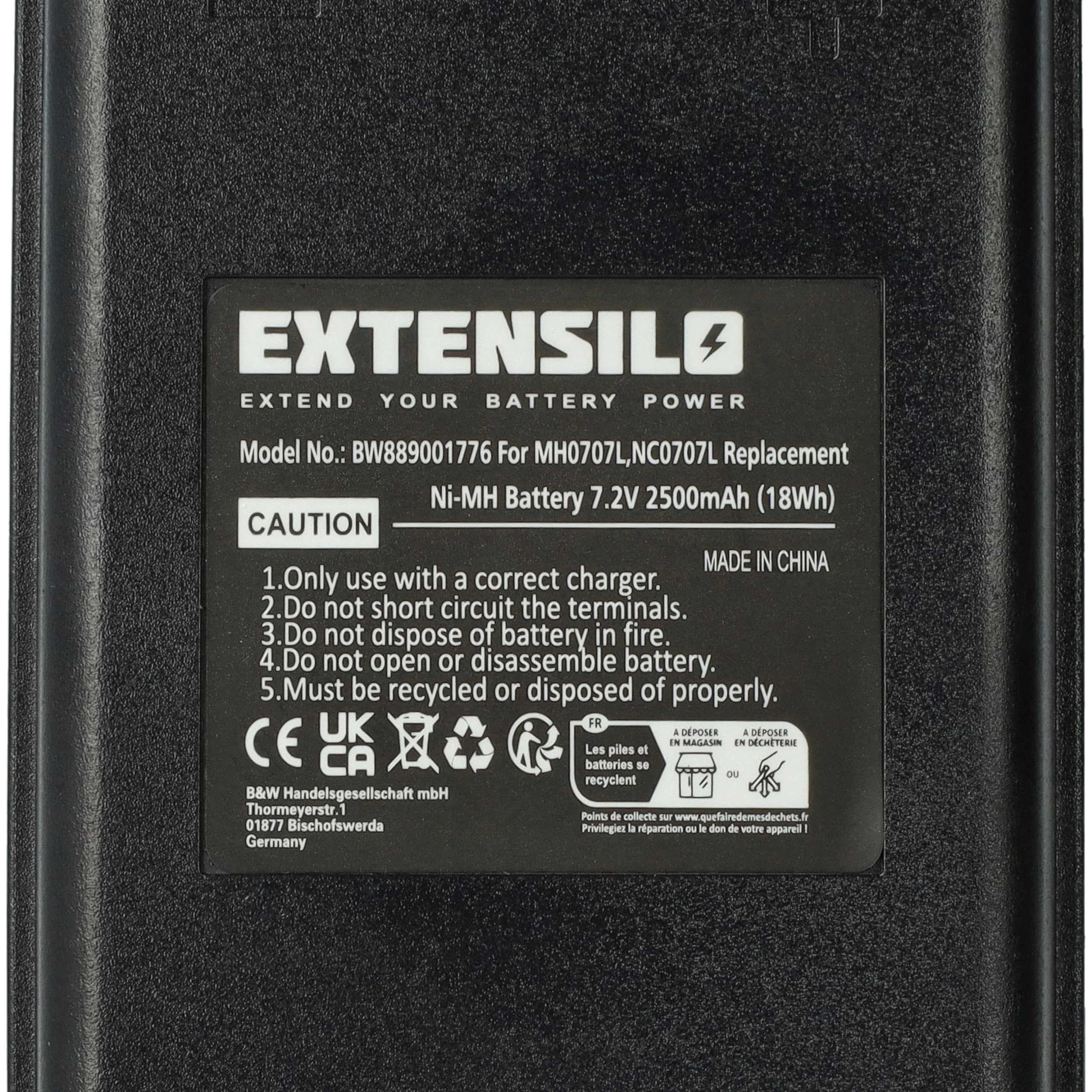batteria sostituisce Autec MH0707L, NC0707L per Radiocomando Industriale, Telecomando (2500mAh, 7,2V, NiMH) - Nero