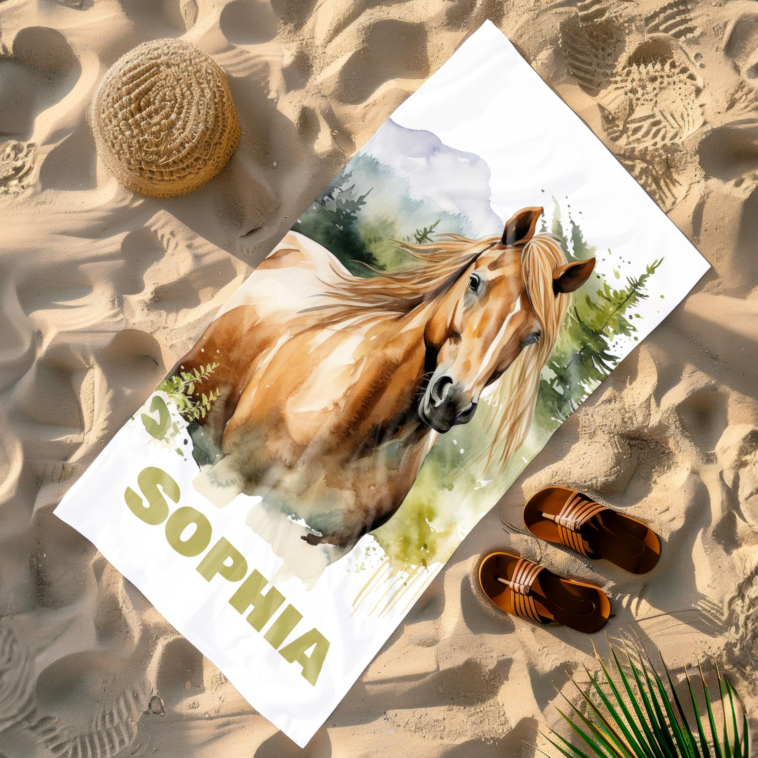 Handtuch mit Namen „Pferd Watercolor“ – Einzigartiges, bedrucktes Handtuch als persönliches Geschenk - Personalisierte Geschenke mit Pferd für Pferdeliebhaber (Pferd Watercolor, 70 x 140 cm)