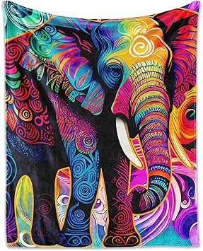 Elephant Throw Blanket for Girls Boys - 40x50 Inches Crib Size - Soft Fluffy Cozy Blankets Gift - Colorful Novelty Blanket Throws for Travel, Office