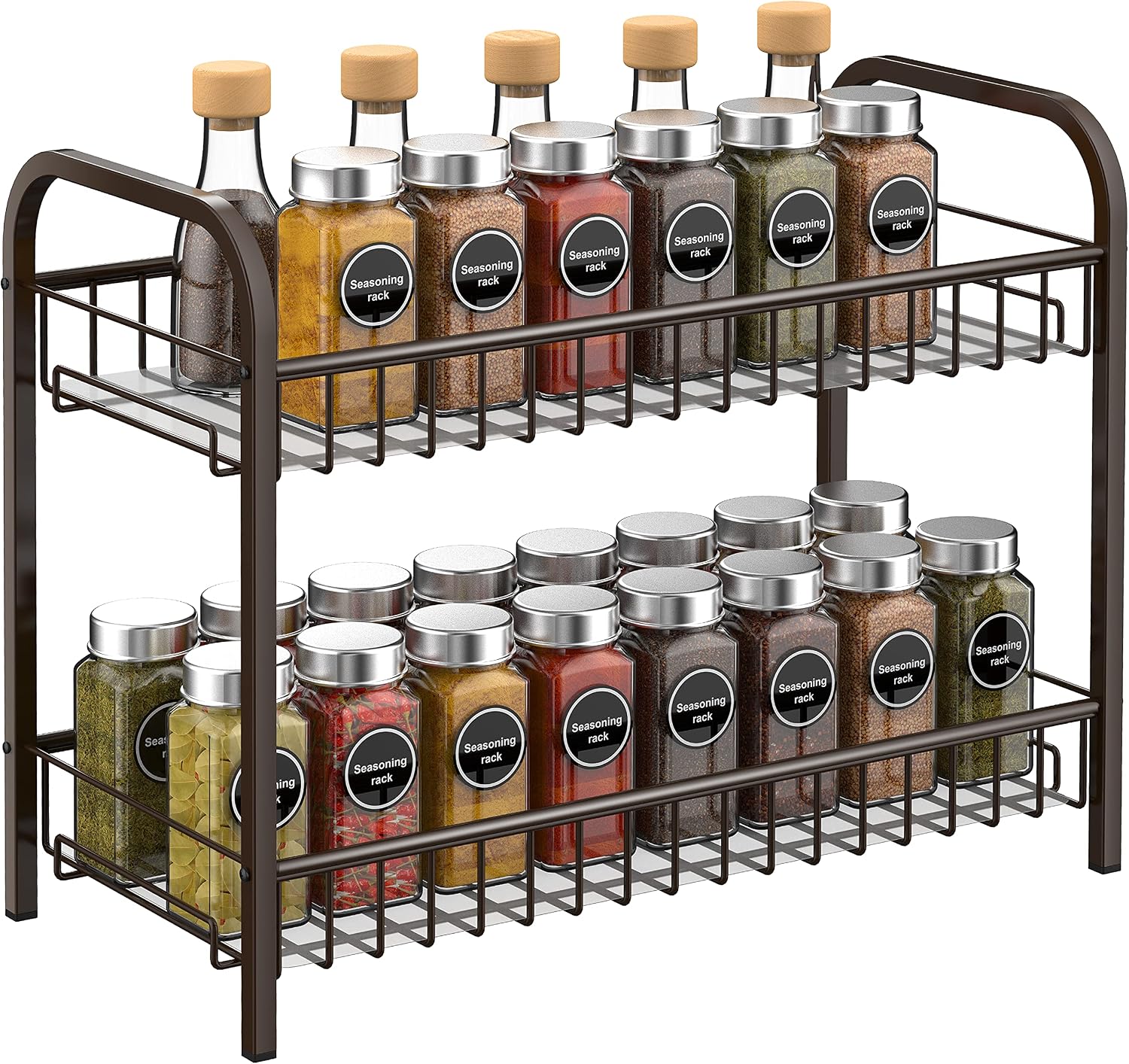 Auledio Countertop Spice Rack Organizer,Non-Slip Seasoning Storage Shelf for Pantry Cabinet,Bronze
