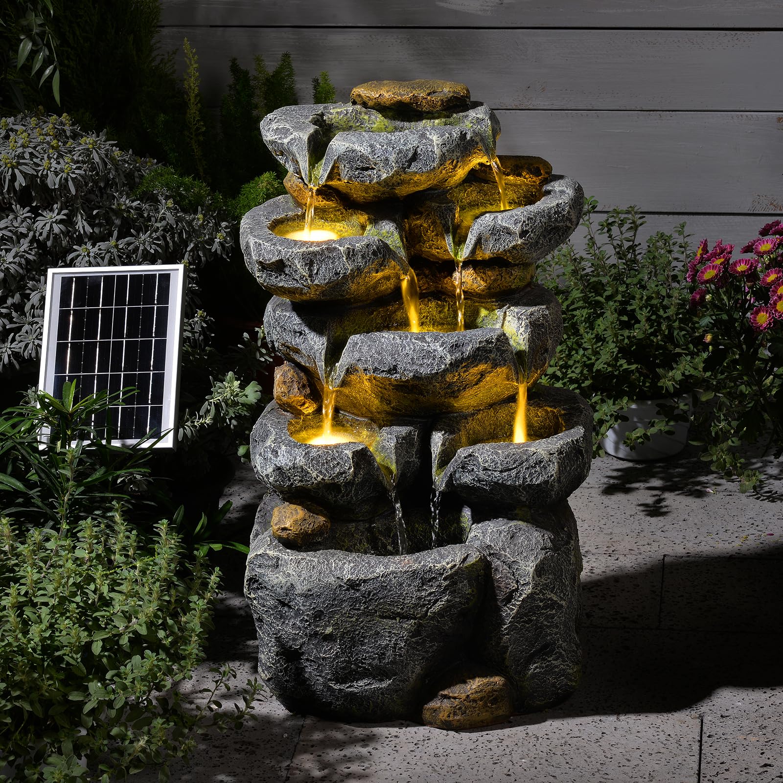 Pivotify 5-Tier Solar Powered Rock Fountain