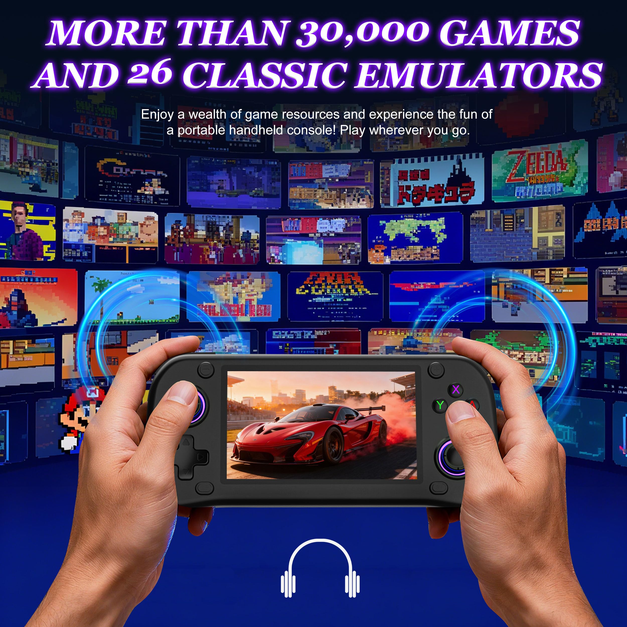 Amazon | G28レトロハンドヘルドゲームコンソール、64GBメモリーカード