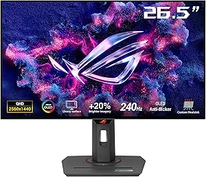 ASUS ROG Strix OLED XG27AQDMG 27″ (26.5) Glossy WOLED Gaming Monitor, 1440p and 240Hz, Response Time 0.03ms, Anti-Flicker and OLED Care, G-SYNC, 99% DCI-P3, DisplayWidget Center, Black