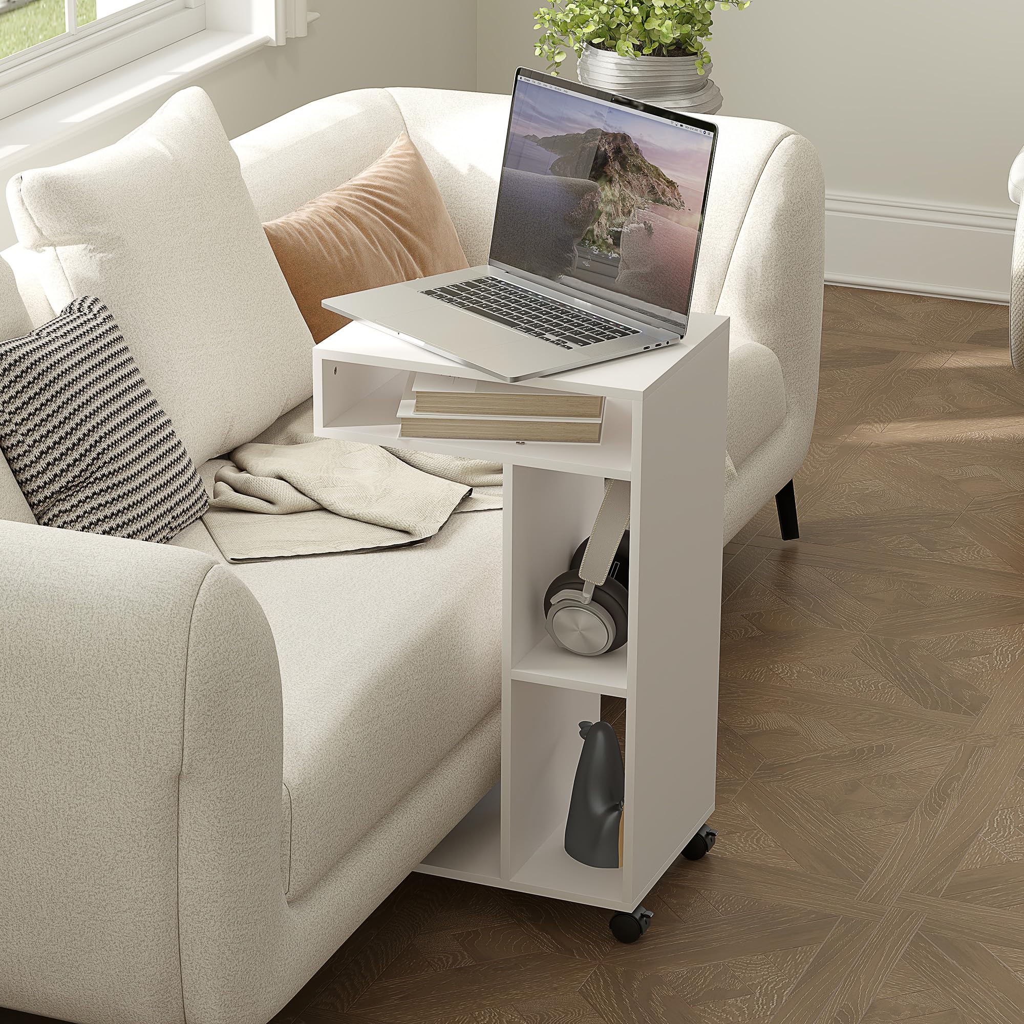 HOMCOM Tavolino da Soggiorno con Rotelle per Divano 40x30x69 cm Bianco