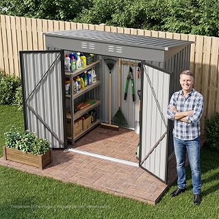 Zamildon 4 x 6 FT Metal Storage Shed, All Weather Waterproof Outdoor Garden Shed with Sloped Roof, Lockable Door & Air Vents, Multi-Purpose Storage for Bikes, Lawn Mowers, Generators, Gray