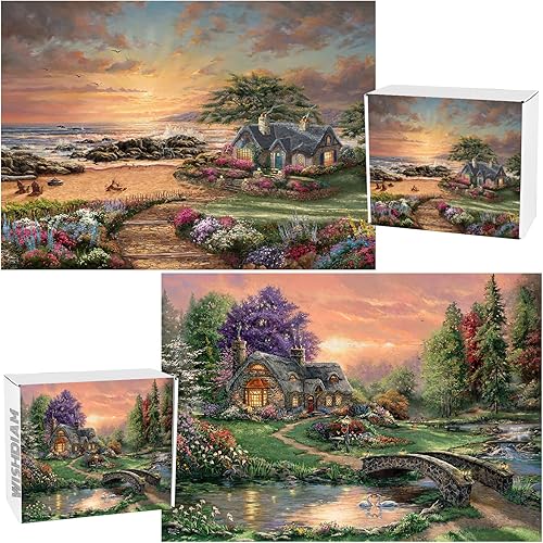 Paquete de 2 rompecabezas de Thomas & Kinkade para adultos de 1000 piezas, rompecabezas de Thomas & Kinkade, rompecabezas vintage para adultos de