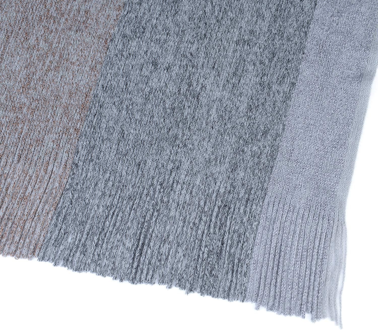 Women's Elegant Knitted Shawl Poncho with Fringed V-Neck Striped Sweater Pullover Cape Gifts for Women Mom - Image 5