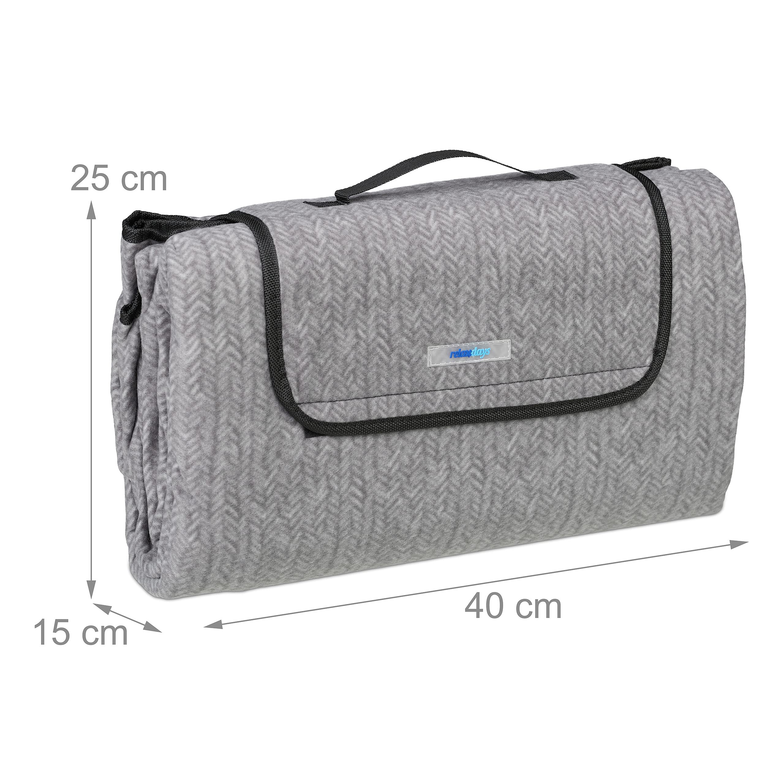 relaxdays Couverture Pique-Nique XXL, 200x200 cm, Tapis de Plage Polaire, Isolation Thermique, imperméable, Anse, Gris