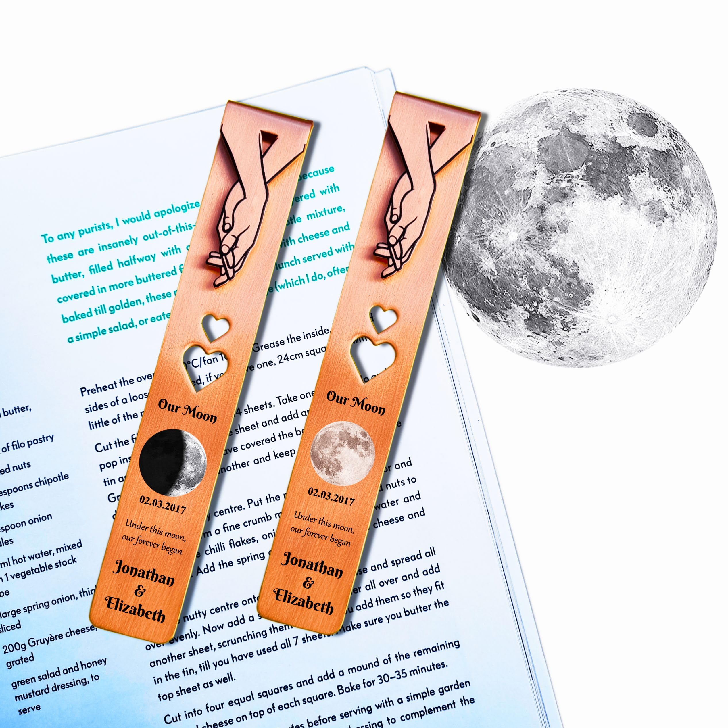 Personalised Copper Bookmark 7th Anniversary Present for Wife Husband 22nd Anniversary Present for Couple (Our Moon)