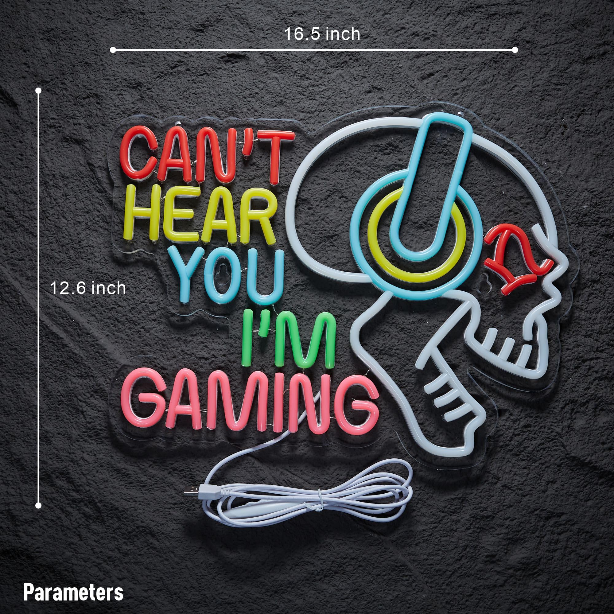 Gaming-Neonschild "Can't Hear You I'm Gaming", Totenkopf-Gamer, LED-Licht, hell, USB-betrieben, beleuchtet, Spielschilder mit Dimmer, für Spielzone, Videoraum, Jungen, Schlafzimmer, Wanddekoration