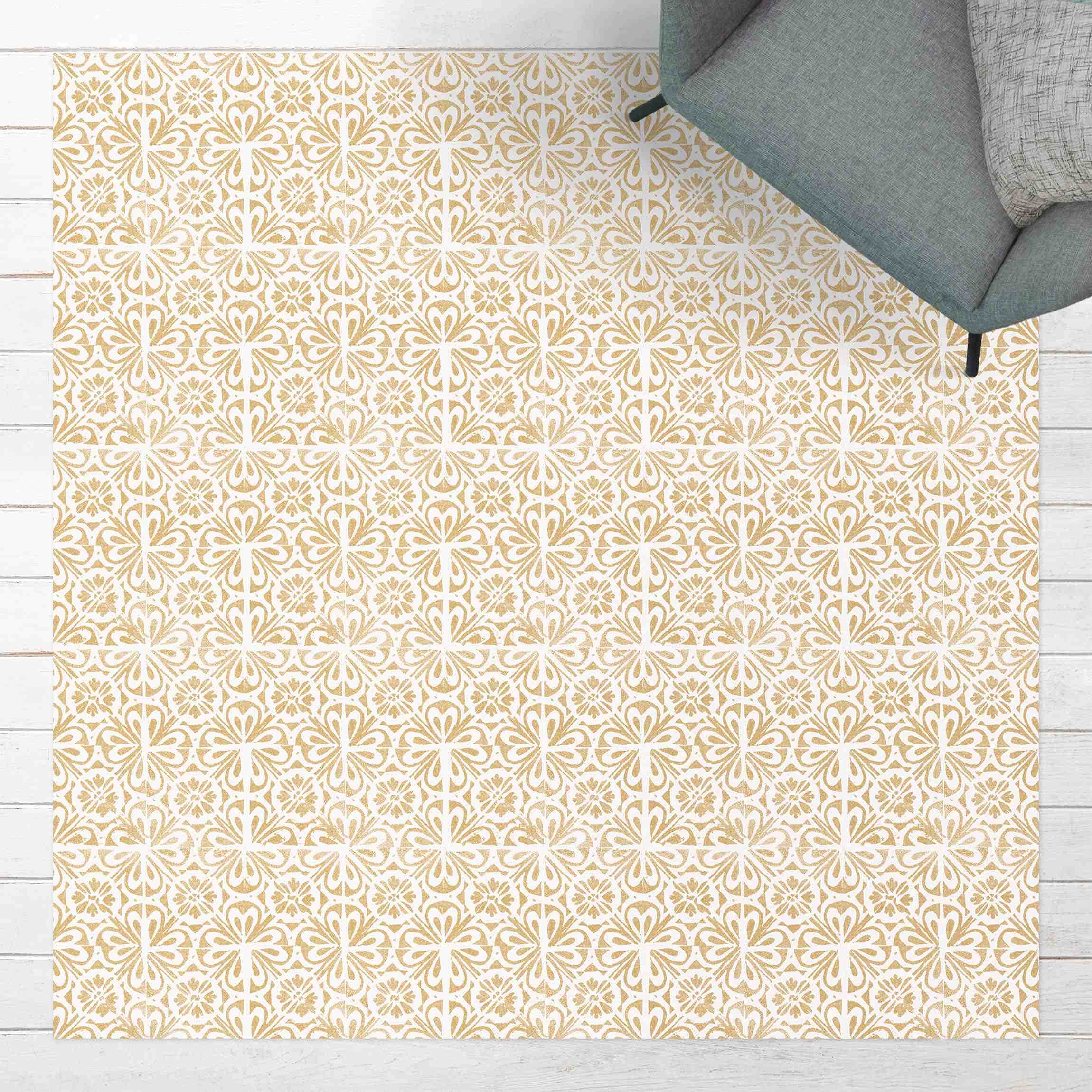 Vinylteppich nass abwischbar Muster Bodenschutz - Made in Germany - Teppich Fliesenoptik 2,2mm dünne Vinyl Bodenmatte beige Küche Flur trittsichere Matte 6696 (240x240cm)
