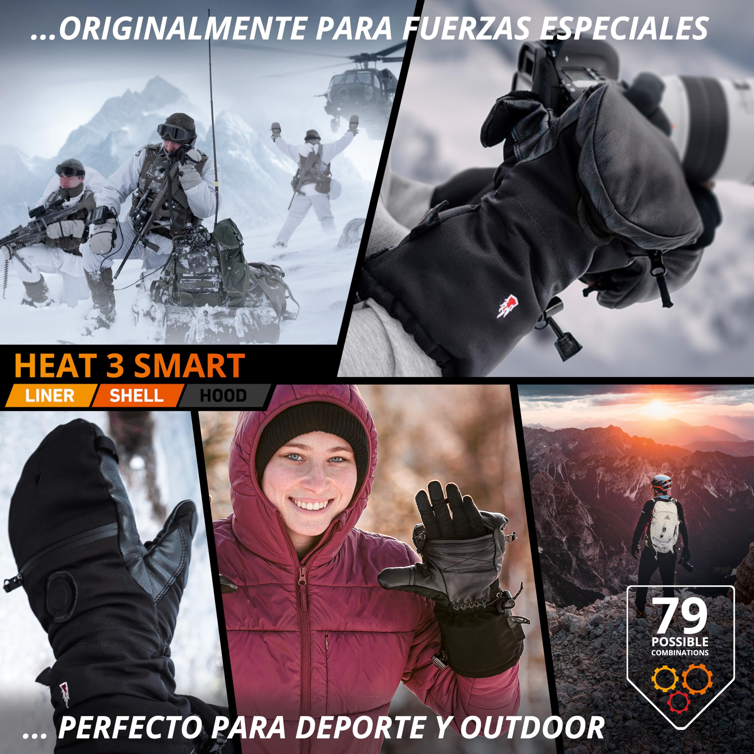 THE HEAT COMPANY - Heat 3 Smart - La innovación del Guantes - Guantes y Manoplas en uno - Manopla Invierno desplegables - Guante termicos Calida- Hombre & Mujer - Guantes Esqui