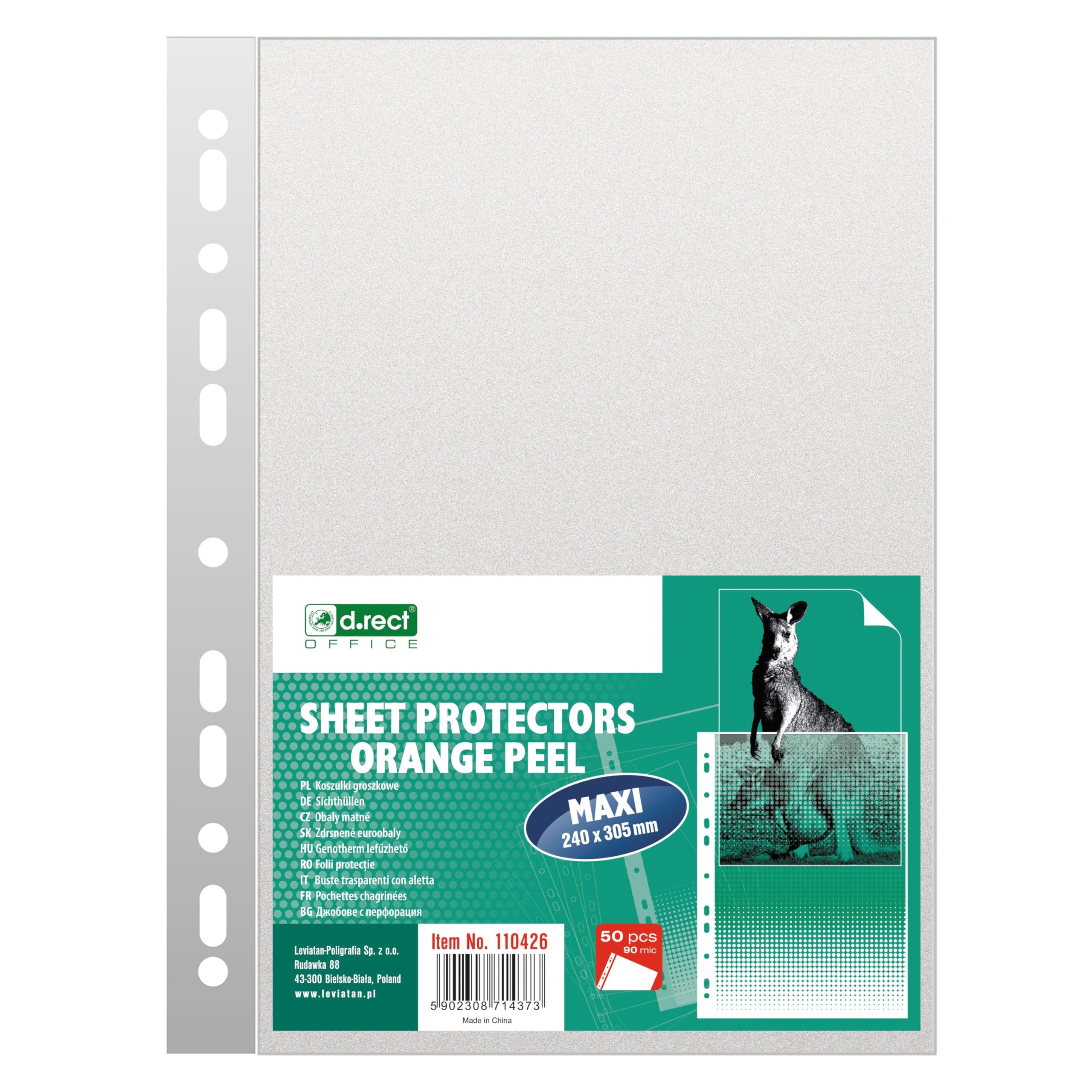 D.RECT 50 Pieces Punched Pockets - Plastic Sleeves - Polly Pockets 90 µm/mic/Micron Thickness: 0.090 mm - Plastic Wallets 240x350 mm, Grained