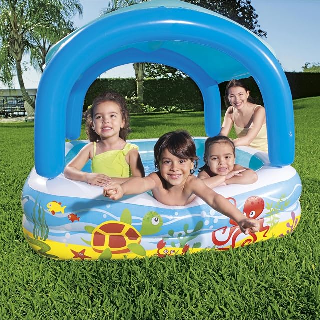 Foto 2 de 7 de BESTWAY 52192 - Piscina Hinchable Infantil con Parasol Canopy 147x147x122 cm Multicolor con Animales Marinos…