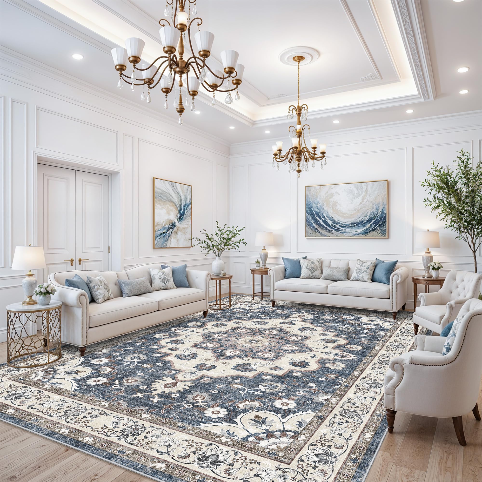 12x14 Area Rug for Living Room: Large Soft Oriental Rugs with Non-Slip Backing