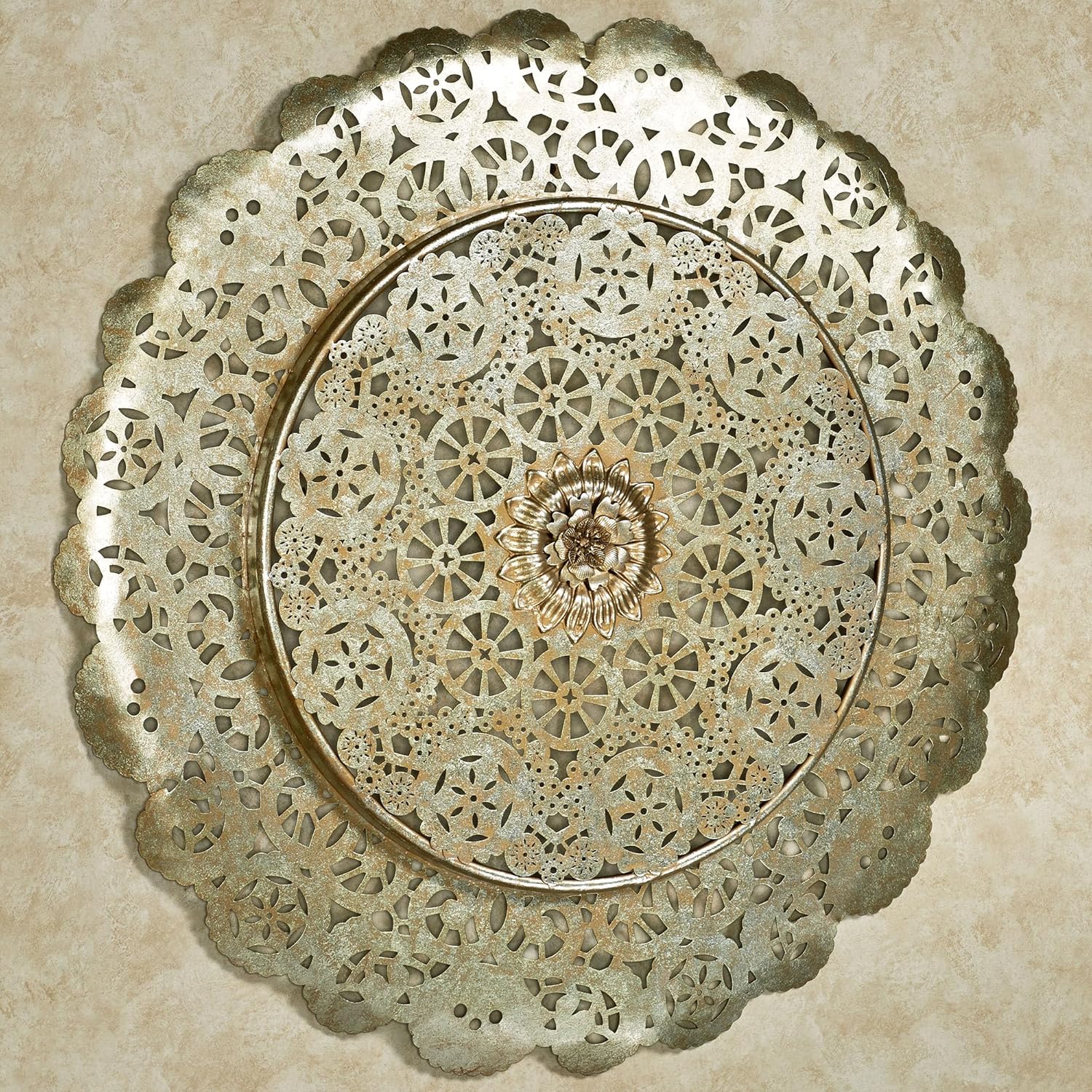 Touch of Class Dariela Captivating Round Wall Art - Metal - Gold, Silver - Eccentric Accent for Bedroom, Living Room, Dining Room, Hallway, Entryway, Office - Openwork Dimensional
