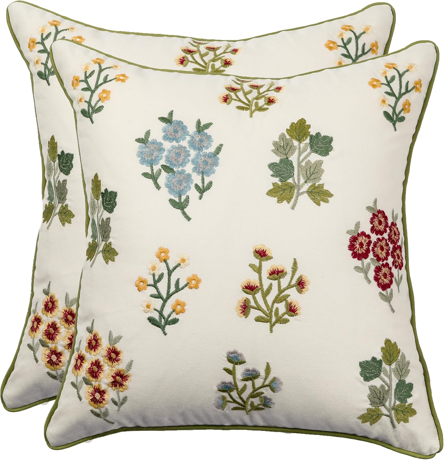 Tosleo Embroidered Throw Pillow Covers 18x18 Inch Set of 2 Floral Farmhouse Spring Decorative Cushion Cases for Sofa Bed Home Decor