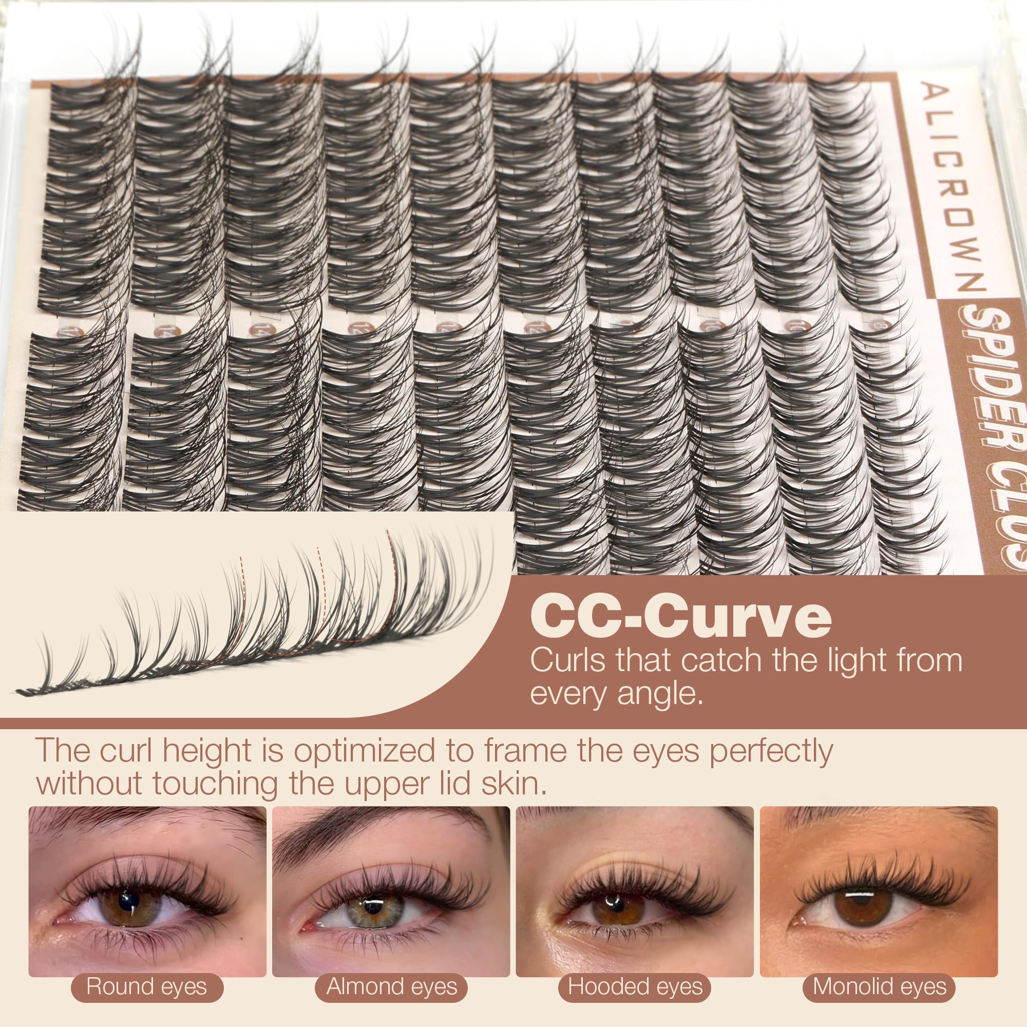Spider Lashes Clusters Natural Eyelash Clusters 8-14mm Wispy Breeze Lash Clusters Eyelash Extensions Short Lash Extensions 150Pcs Spider Cluster Lashes with Invisible Band CC-Curly - 5