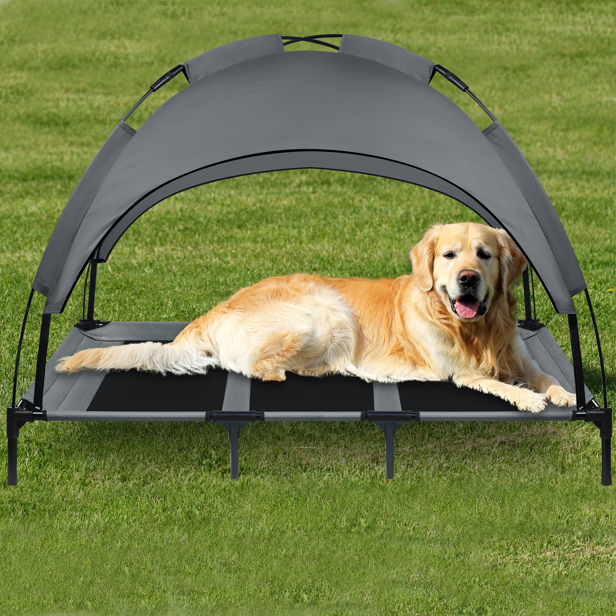 Froadp Lettino per cani per esterni, letto per animali domestici rialzato, con baldacchino, letto per cani e gatti, fino a 60 kg (XL – 122 x 92 x 102 cm)