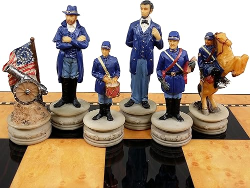 Miniatura 2 de Juego de ajedrez de generales de la guerra civil estadounidense con 17 pulgadas de alto nogal oscuro y tablero de almacenamiento brillante de color