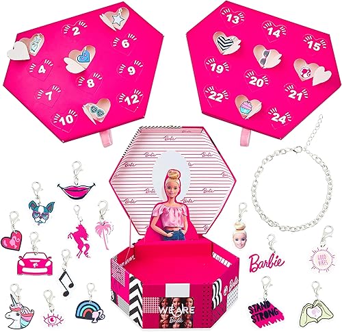 Barbie Calendario de Adviento 2022 Joyero Calendario de Adviento para niñas con pulsera y dijes, regalos de Barbie para niñas
