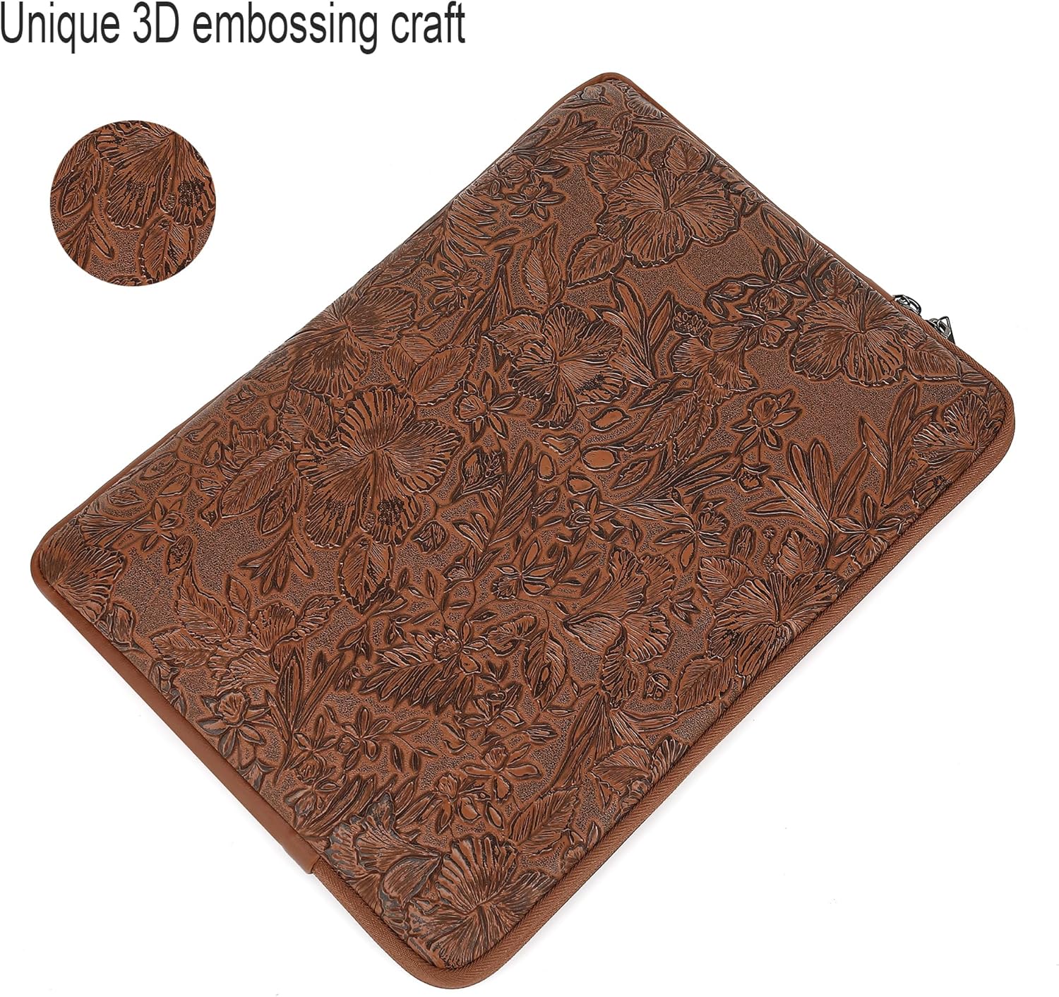 Canvaslove Embossing Floral Pattern PU Leather Laptop Sleeve Case with Pocket for MacBook Pro 14 inch and 14 inch-14.4 inch HP, Lenovo, Dell, ASUS, Acer Notebook Computer (Coffee) - Image 5