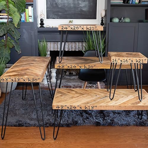 Mindful Living Mesa auxiliar Chevron de madera maciza (banco)