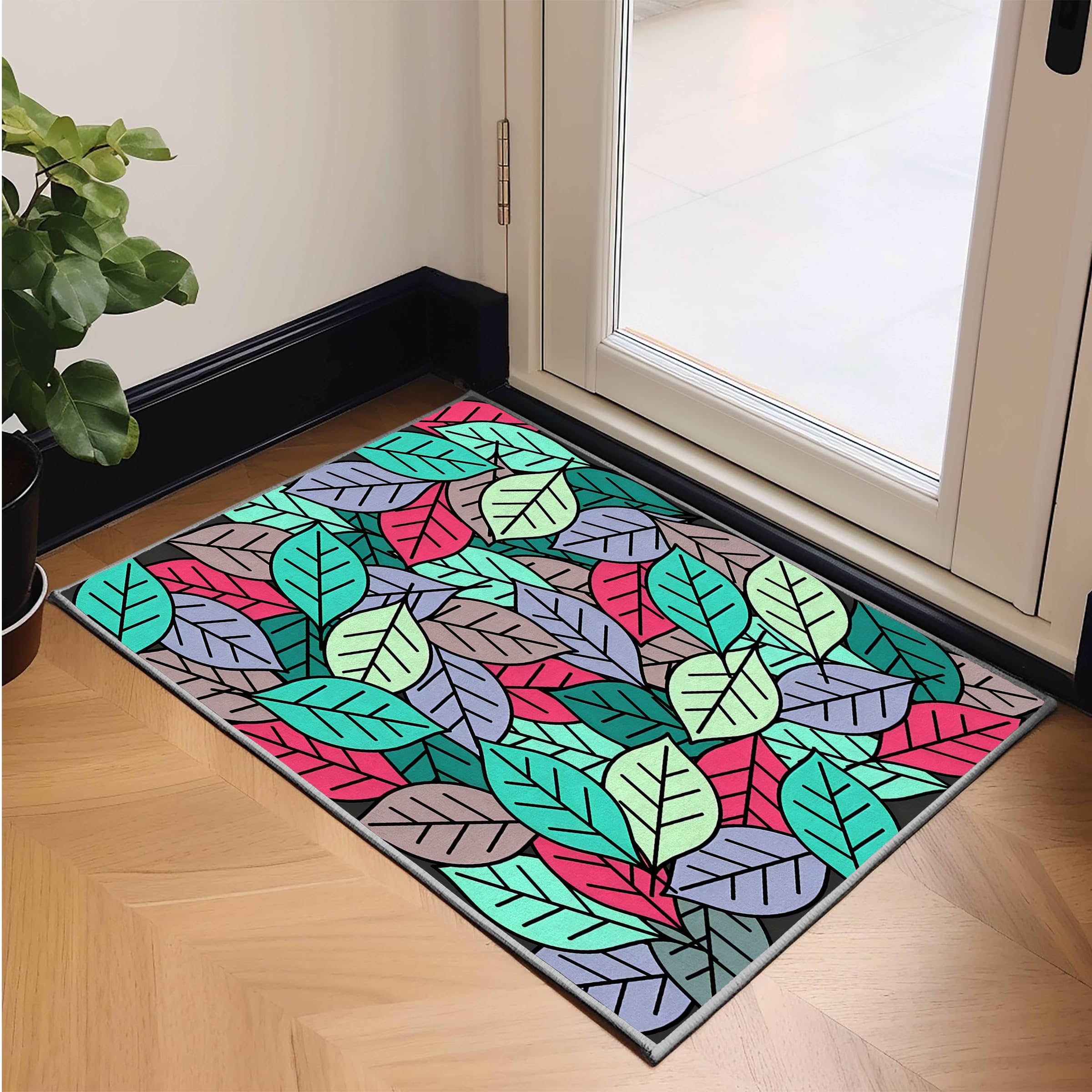 Großer waschbarer Kurzflor-Teppich 200x300 - Blätter Farbig Teppiche - Moderne Ästhetik Dünn Saugfähig Vielseitig Carpet für Wohnzimmer Schlafzimmer Oder Als Bettvorlege A&190