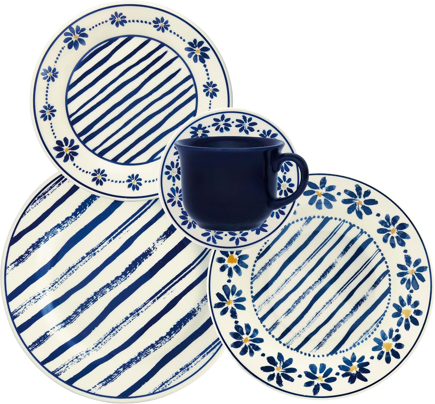 Aparelho de Jantar de Porcelana com Estampa de Margaridas