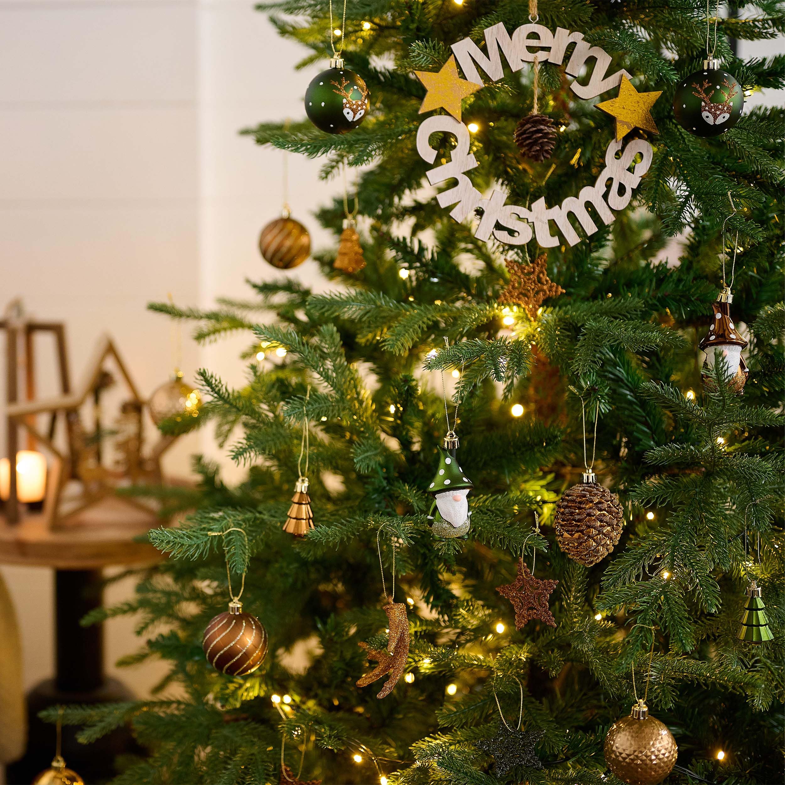 Valery Madelyn Weihnachtskugeln Set, 40pcs Christbaumkugeln Kunststoff Weihnachtskugel Bronze Weihnachtsdeko mit Geschenkpaket Aufhänger Weihnachtsbaumschmuck Waldland Thema(Bronze Grün)