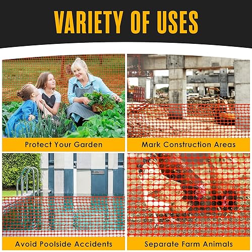 Miniatura 4 de Houseables Valla de malla de plástico, red de barrera de construcción, naranja, 4'x100' pies, 1 rollo, cercado de jardín, envoltura de cercas, sobre