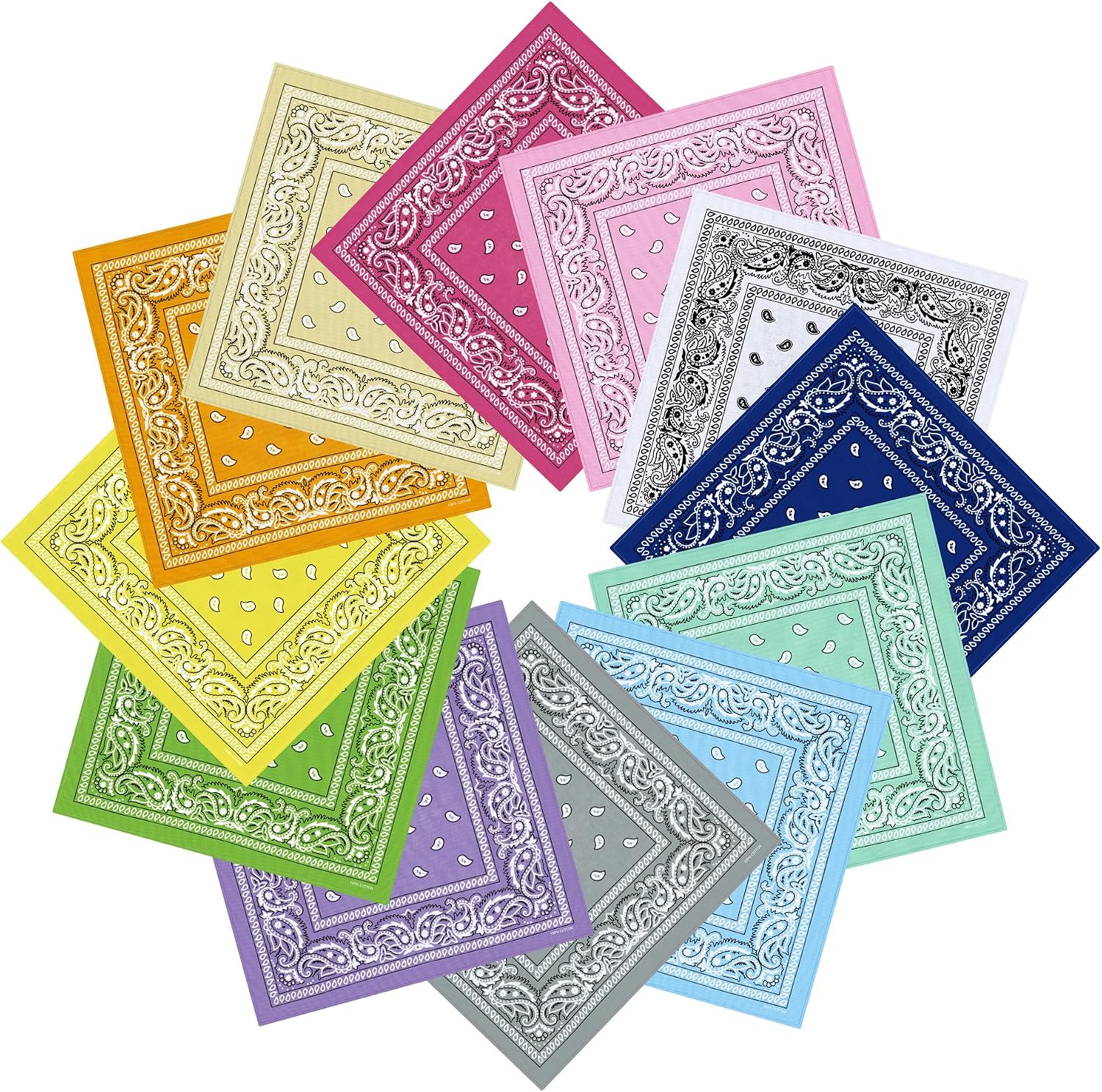 URATOT 12Pcs Paisley Cotton Bandana Printed Head Scarf Set