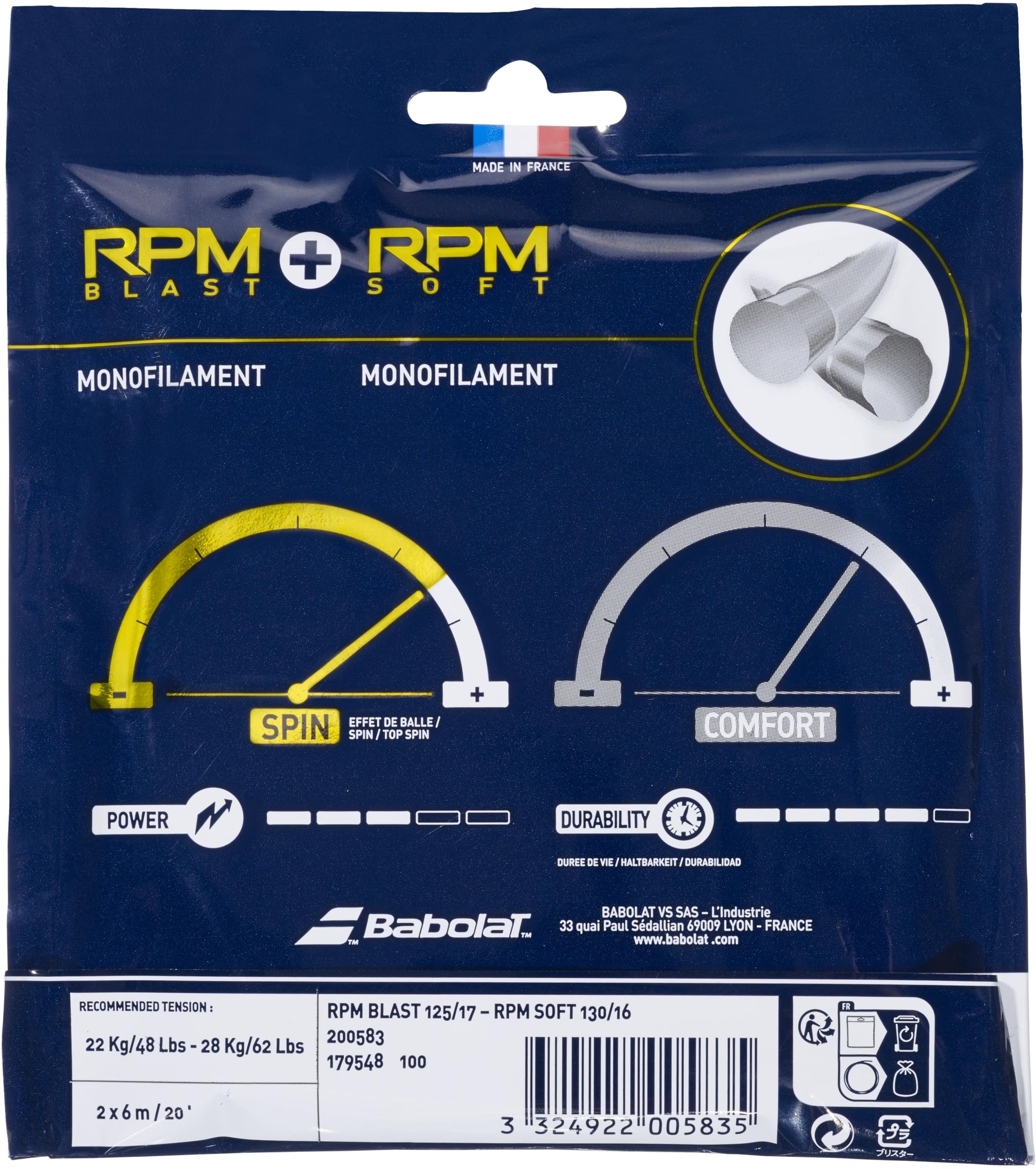 Babolat Hybrid RPM Blast 17g + RPM Soft 16g Black/Grey Tennis String (Set) in Multipacks (1-2-4-6-8-Packs)