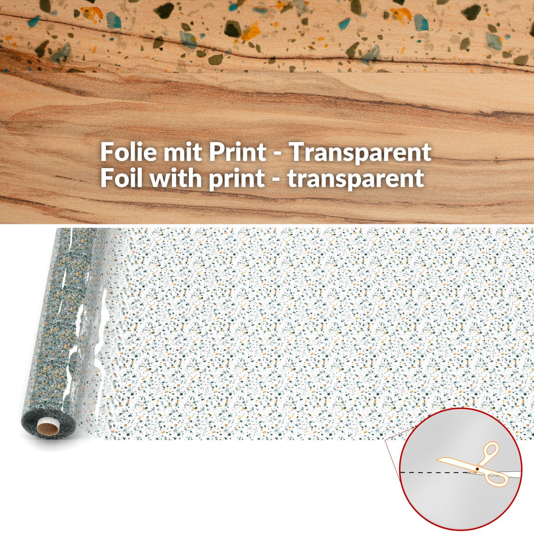 ANRO Mantel de hule transparente, protector de mesa, estampado, diseño Terrazo, 3000 x 140 cm, borde cortado