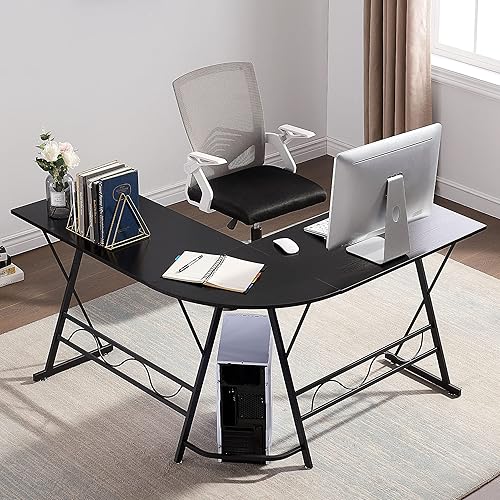 Miniatura 4 de ivinta Escritorio esquinero para computadora en forma de L, escritorio negro de oficina en casa de 49.6 pulgadas, escritorio moderno para juegos,