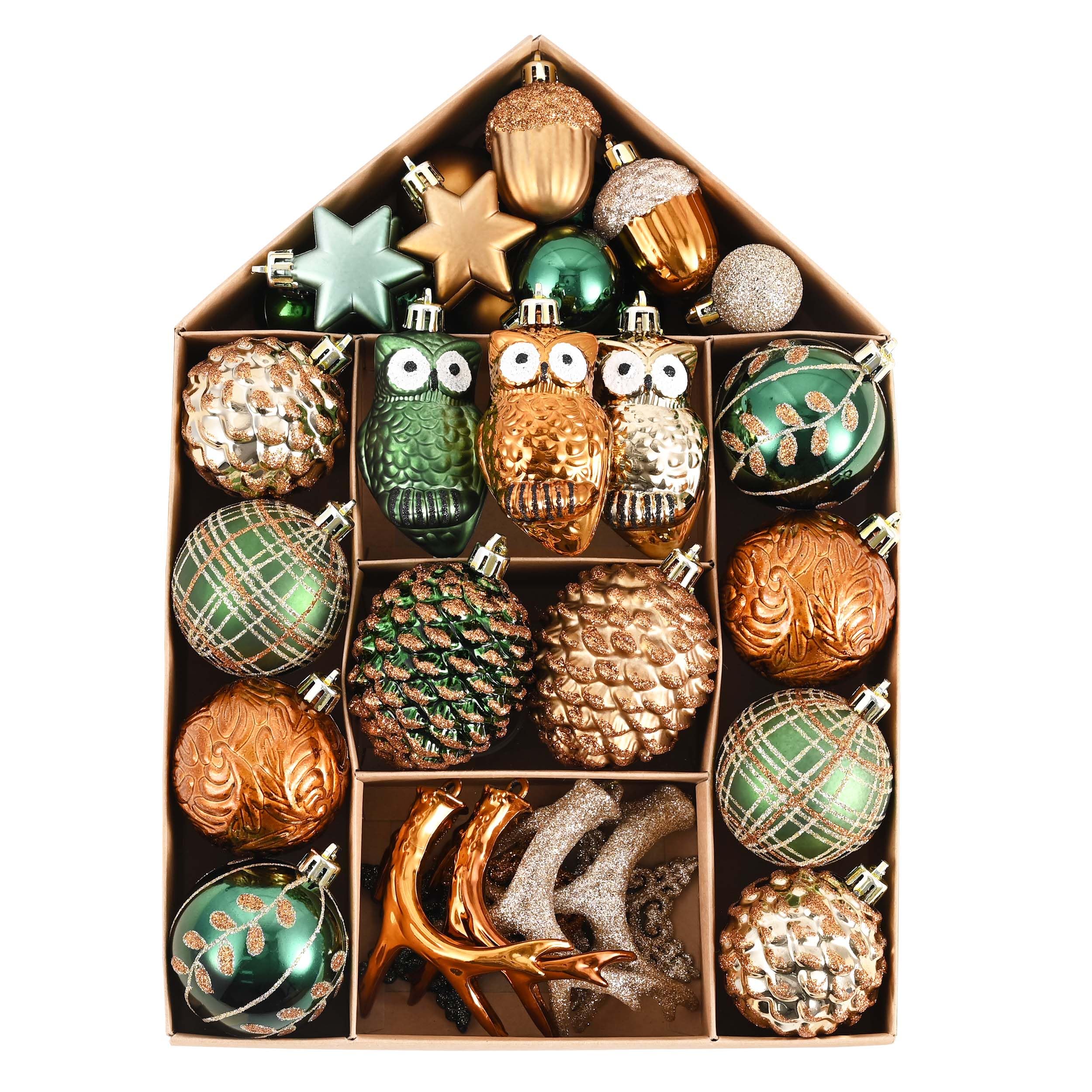 Valery Madelyn Lot de 40 boules décoratives pour sapin de Noël | Décorations de Noël incassables à suspendre en vrac pour Noël, marron et doré