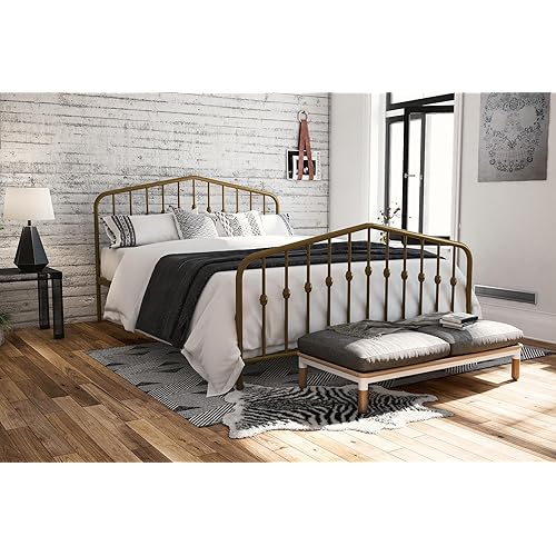 Novogratz Bushwick Metal Bed with Headboard and Footboard | Modern Design | Full Size - Gold