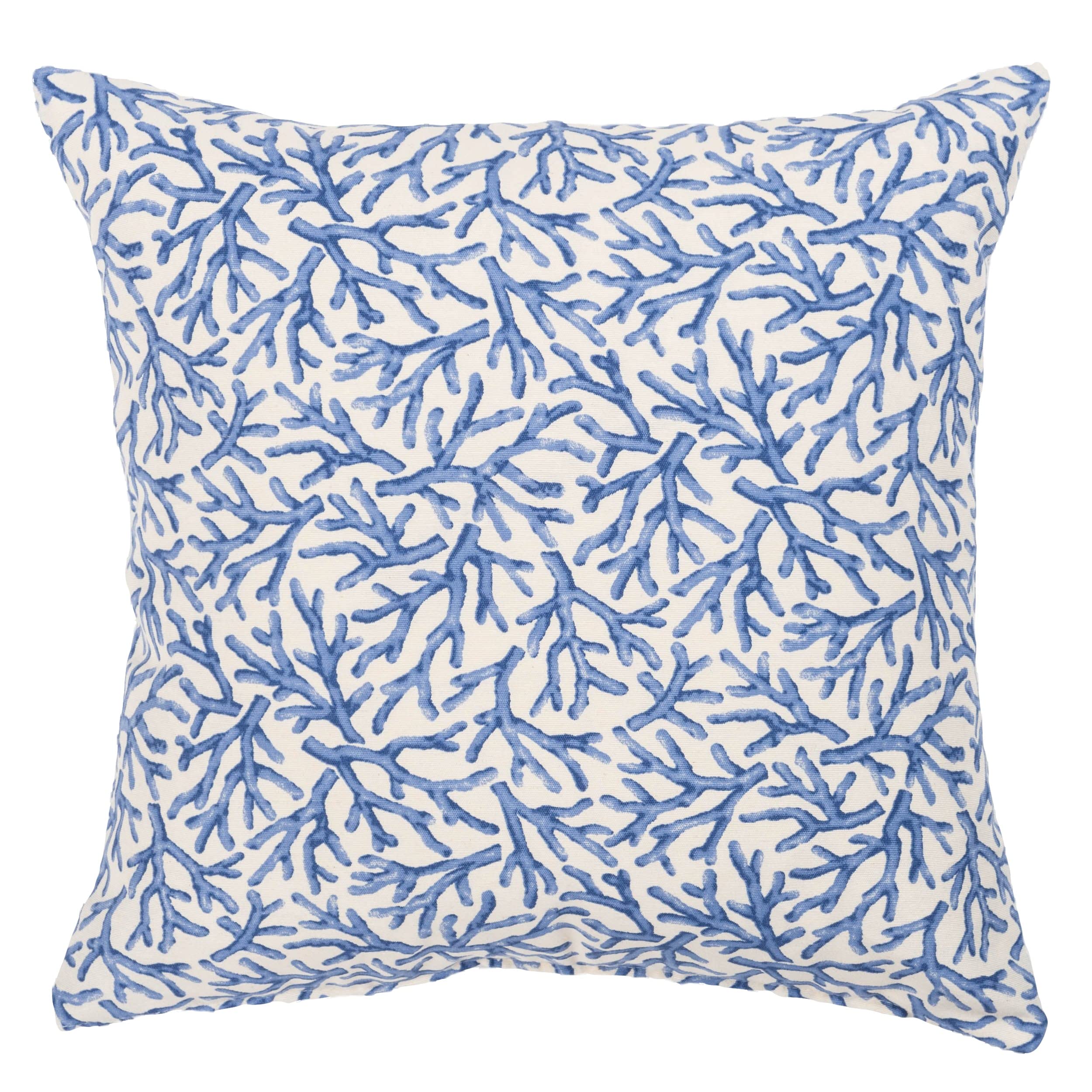 Linen Loft Blue Coral Reef Cushion Cover. Botanical And Nautical Inspired Print In Marine & Seafoam White. 17X17 Square Cover Only