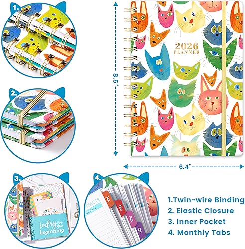 Miniatura 6 de Agenda 2026, semanal y mensual, enero de 2026 a diciembre de 2026, planificador semanal y mensual de 12 meses con pestañas coloridas, 6.4 x 8.5